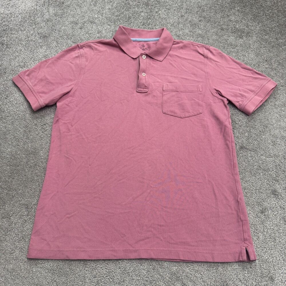 Lands' End Traditional Fit Polo Shirt Mens Small Pink Pocket Short Sleeve Cotton